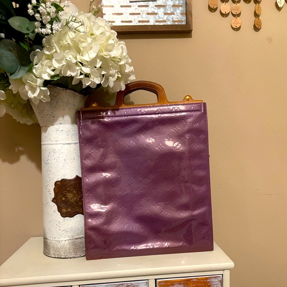 Rare Louis Vuitton Stanton Flat Sac Purple Tote Bag portfolio leather vernis - Picture 1 of 16
